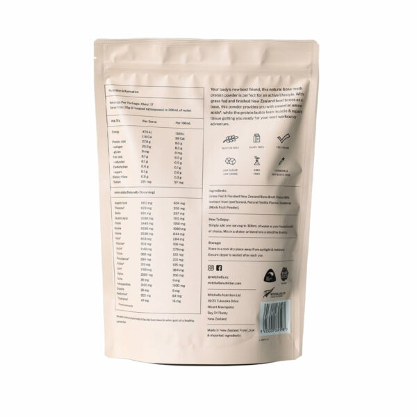 Mitchells Nutrition Bone Broth Protein Powder Natural Vanilla Back Femmewell Nz
