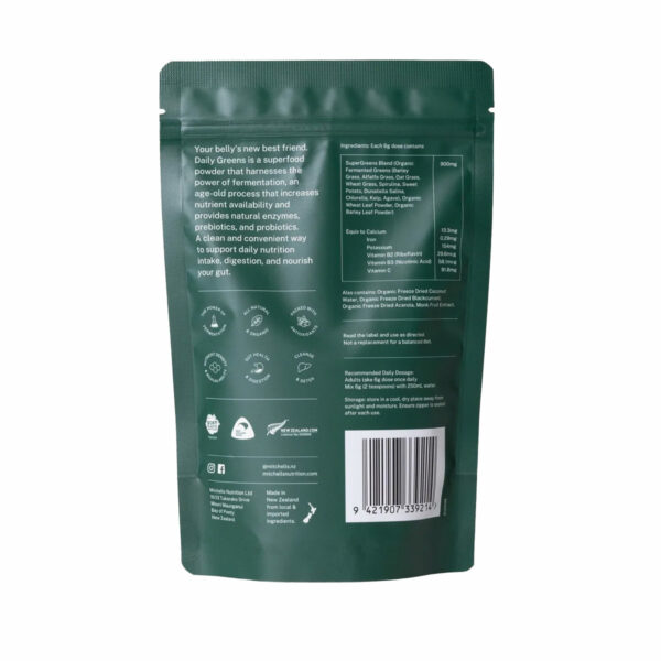 Mitchells Nutrition Daily Greens 180g Back Femmewell Nz